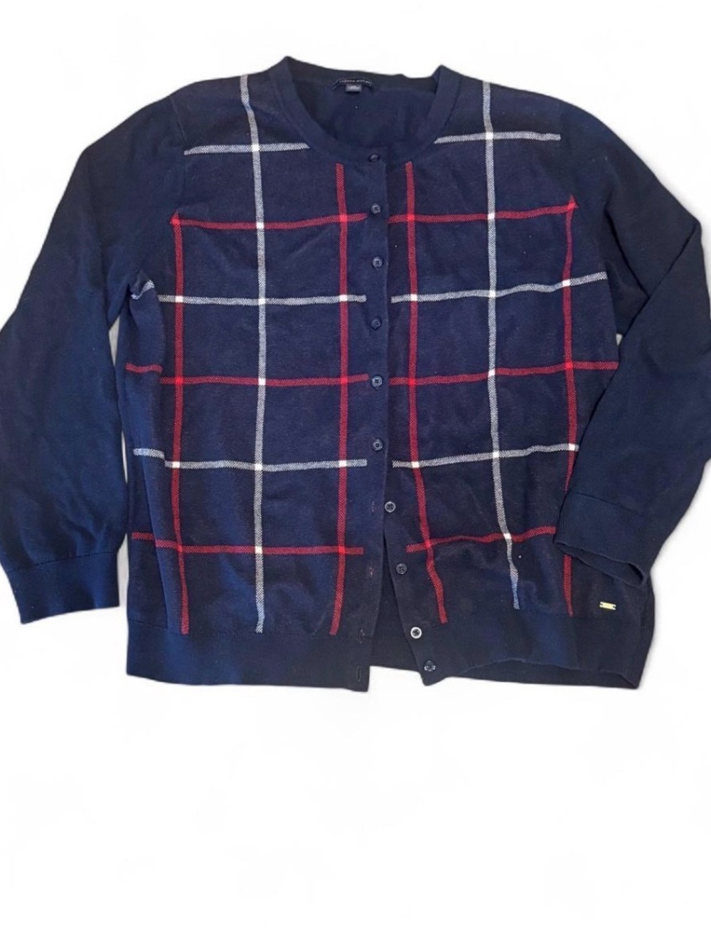 Tommy Hilfiger XXL Navy Plaid Button Front Cardigan